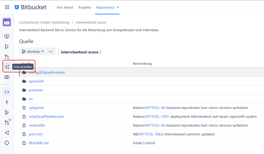 Bitbucket Weboberfläche (Fork)