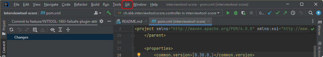 IntelliJ Menueintrag Git