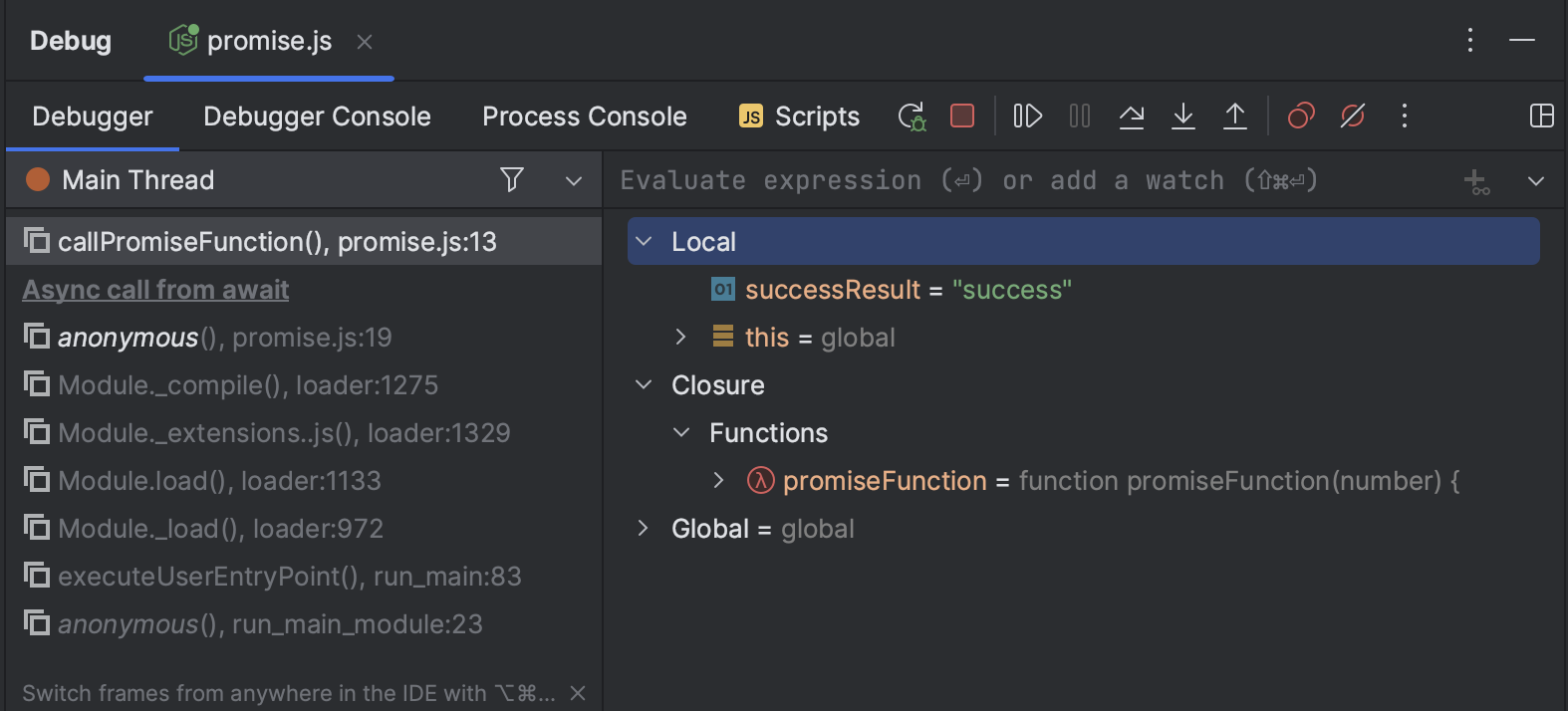 IntelliJ zeigt nun, das Debugger Panel