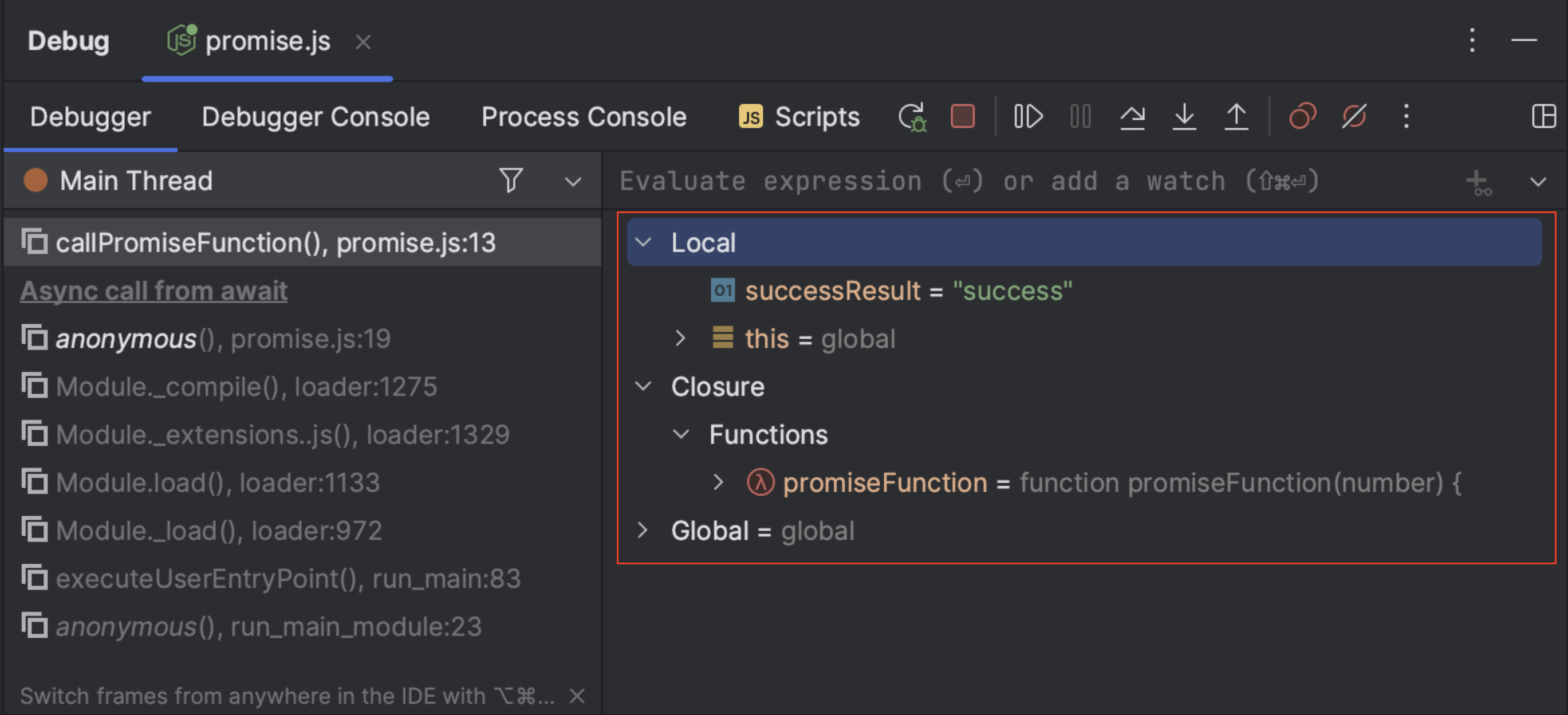 IntelliJ zeigt nun, das Variable Panel