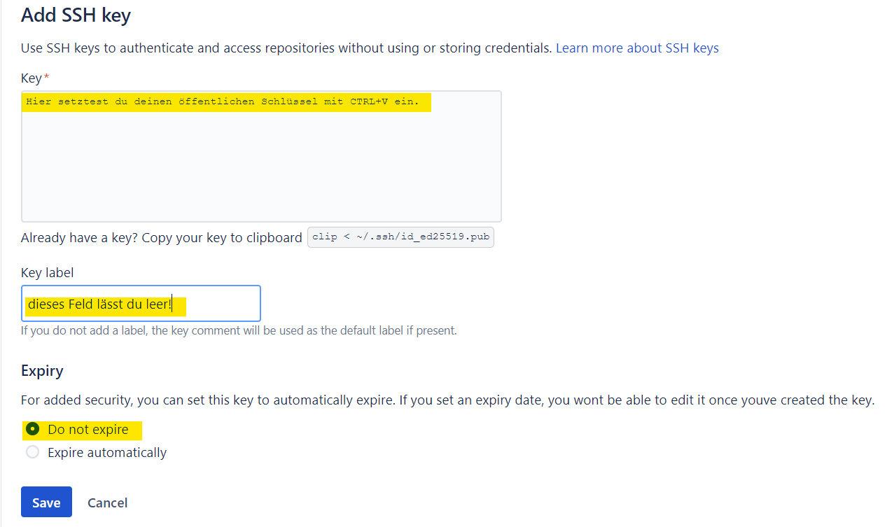 Bitbucket SSH-Schlüssel