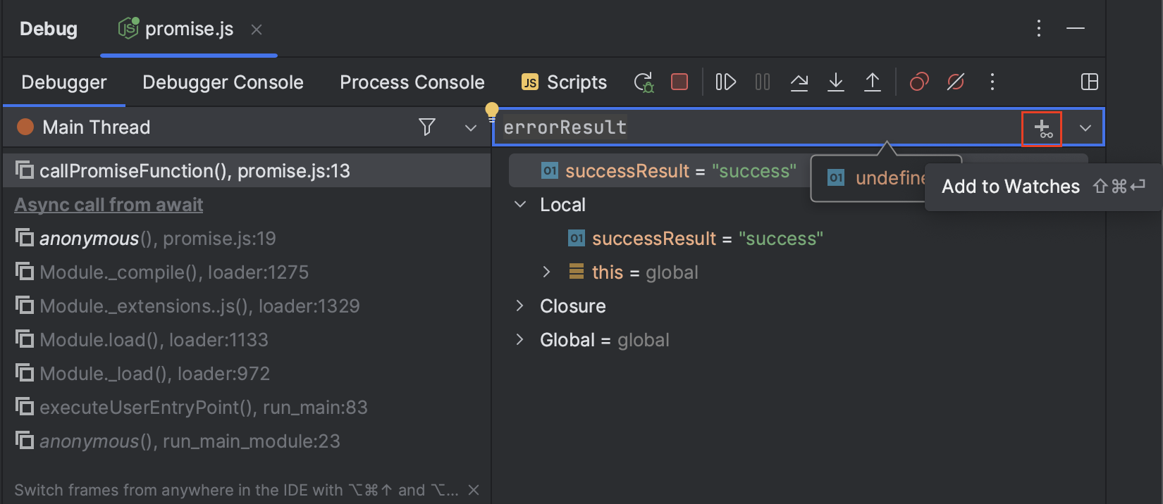 IntelliJ zeigt nun, das hinzufügen eines Watchers