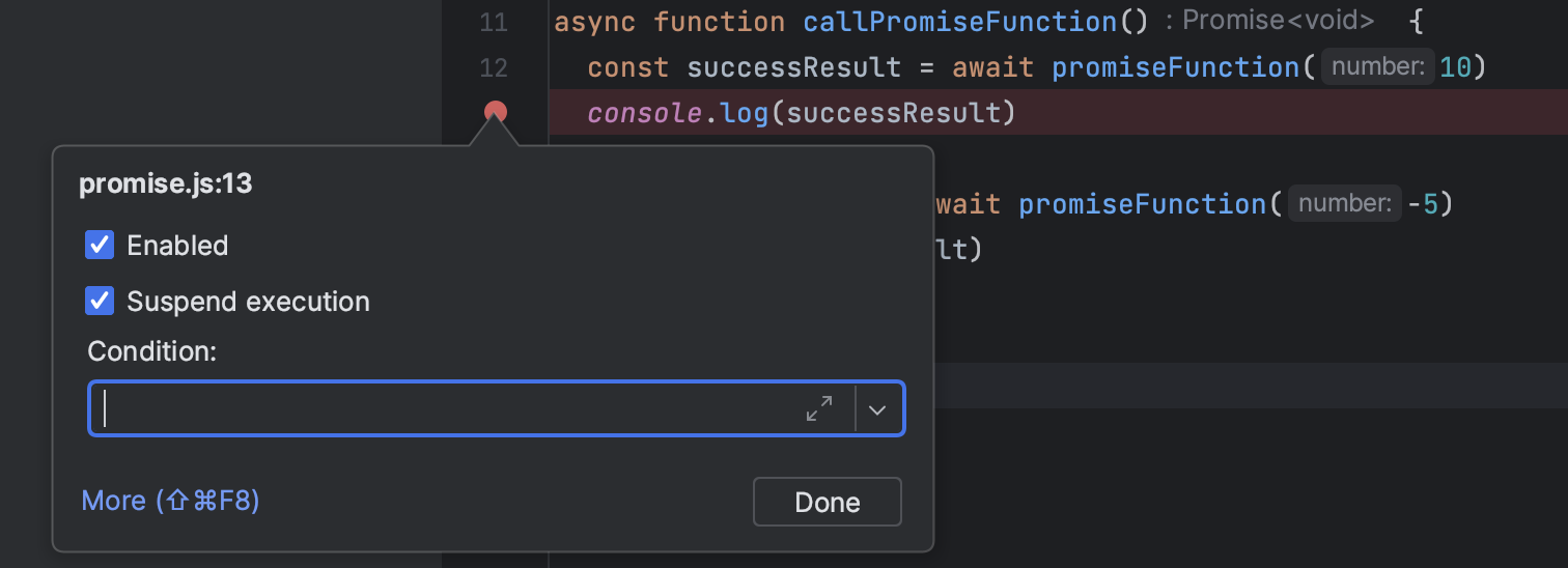 IntelliJ zeigt nun, den Conditional Breakpoint