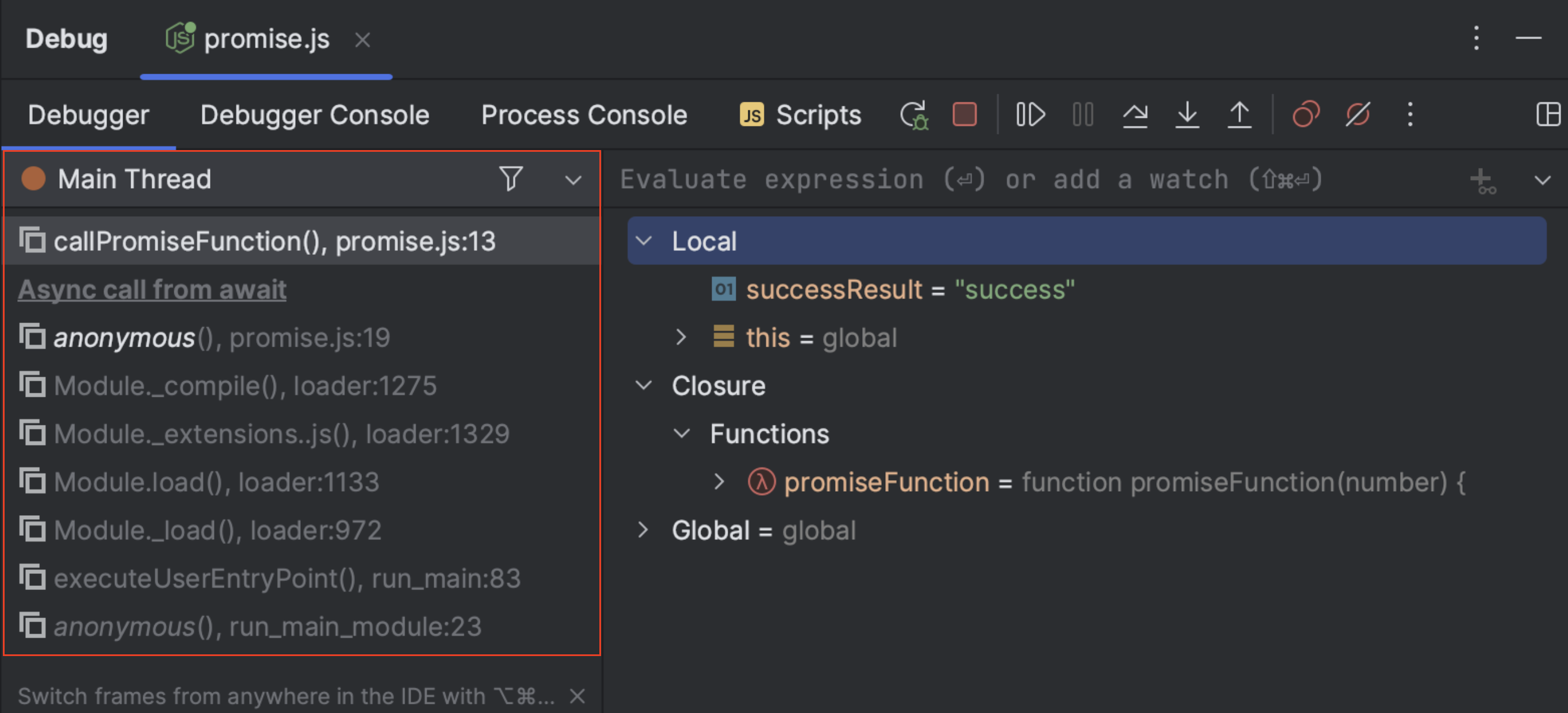 IntelliJ zeigt nun, das Frame Panel