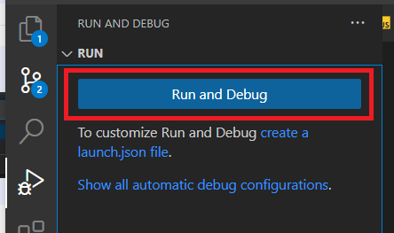 Klick auf “Run and Debug”