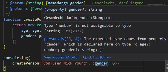 VS Code zeigt nun an, dass du einen string angeben solltest anstatt einer number