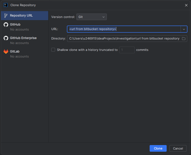 Create Project from Version Control Dialog